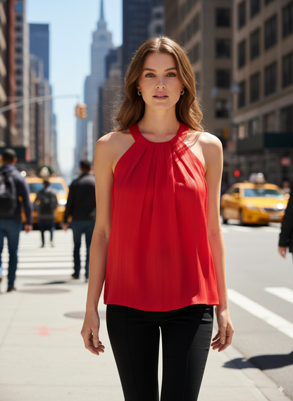Halston Women’s Pleated Halter Top – Chic Elegance, Effortless Style