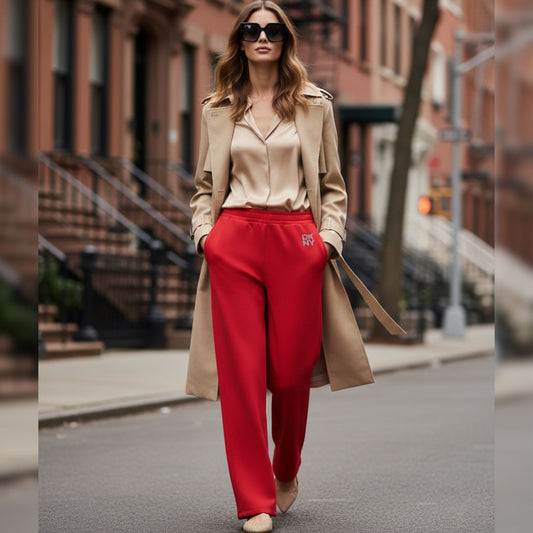 DKNY Women's Scuba Pull-On Pants Slim Fit Stretch Red