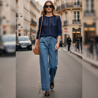 DKNY Women's High-Rise Seamed Soft Pants - Denim-Effect Lyocell Blend - Blue