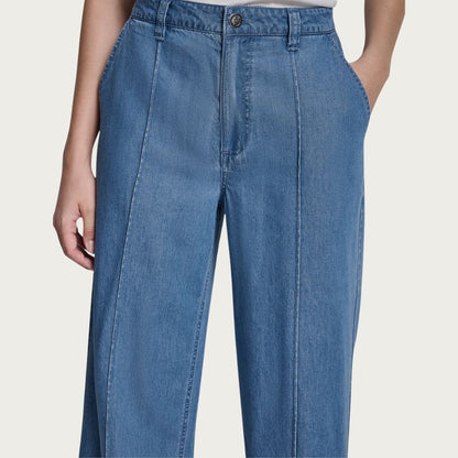 DKNY Women's High-Rise Seamed Soft Pants - Denim-Effect Lyocell Blend - Blue