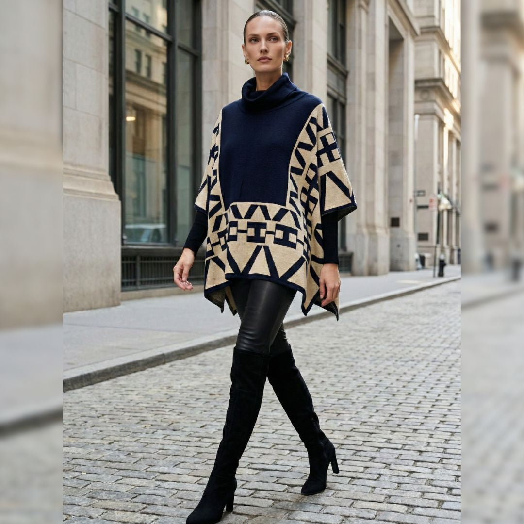 Duna: Architectural High Neck Knit Cape
