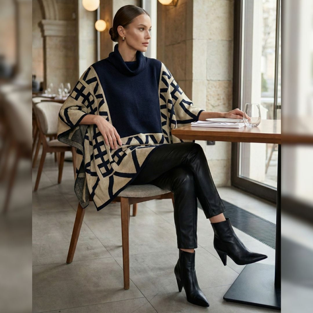 Duna: Architectural High Neck Knit Cape