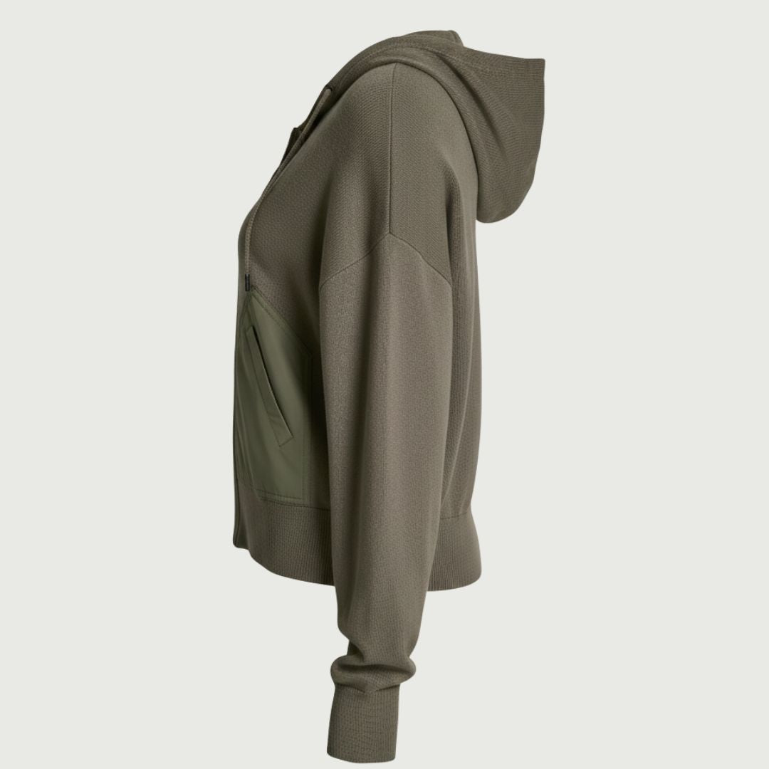 DKNY Women's Rayon-Blend Full-Zip Hoodie - Knit Drop Shoulder Sweater - Taupe