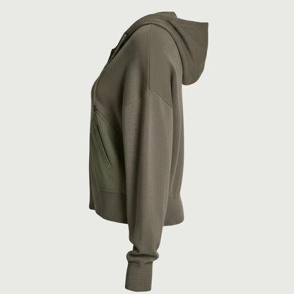 DKNY Women's Rayon-Blend Full-Zip Hoodie - Knit Drop Shoulder Sweater - Taupe