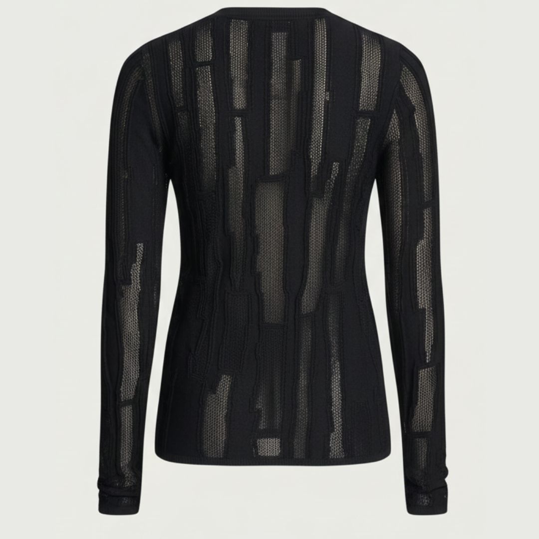 DKNY Women's Layered Mixed Stitch Sweater Crewneck Recycled Blend Blue Black