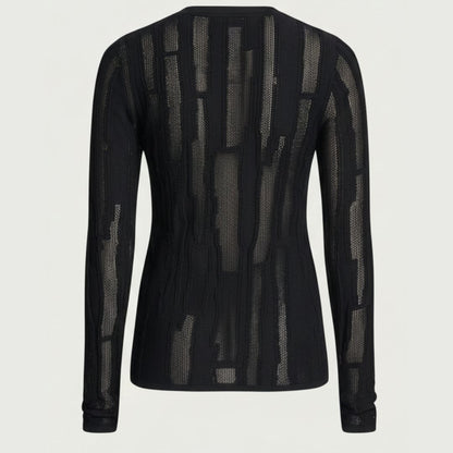 DKNY Women's Layered Mixed Stitch Sweater Crewneck Recycled Blend Blue Black