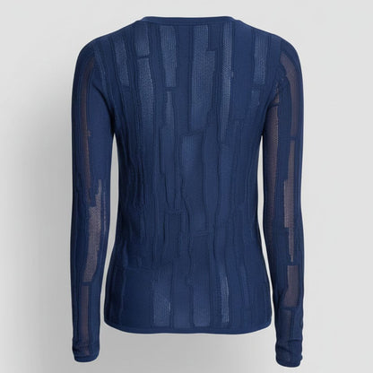 DKNY Women's Layered Mixed Stitch Sweater Crewneck Recycled Blend Blue Black