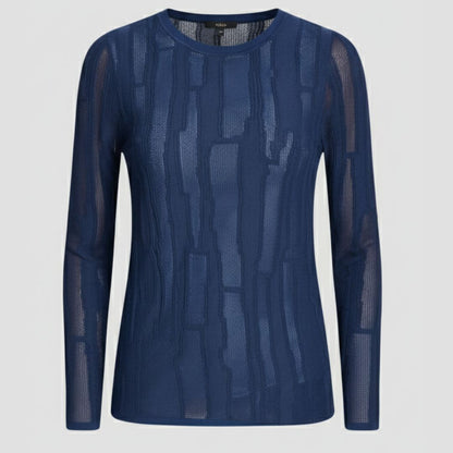 DKNY Women's Layered Mixed Stitch Sweater Crewneck Recycled Blend Blue Black