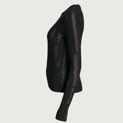 DKNY Women's Layered Mixed Stitch Sweater Crewneck Recycled Blend Blue Black