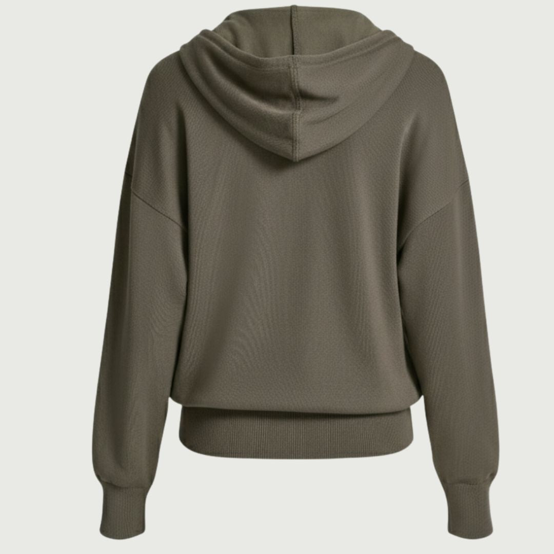 DKNY Women's Rayon-Blend Full-Zip Hoodie - Knit Drop Shoulder Sweater - Taupe
