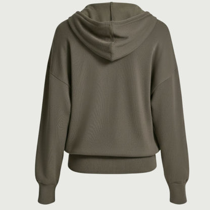 DKNY Women's Rayon-Blend Full-Zip Hoodie - Knit Drop Shoulder Sweater - Taupe