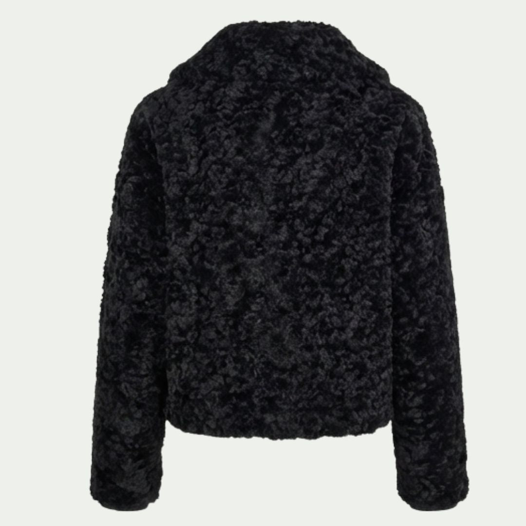 DKNY Women's Mixed Media Jacket Plush & Faux Leather Trim Zip-Front