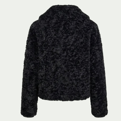DKNY Women's Mixed Media Jacket Plush & Faux Leather Trim Zip-Front