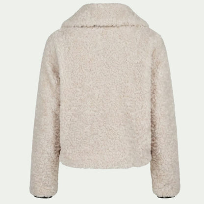 DKNY Women's Mixed Media Jacket Plush & Faux Leather Trim Zip-Front