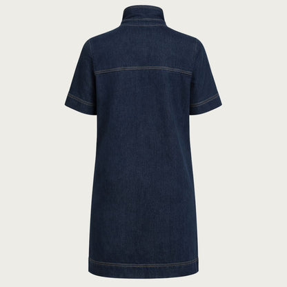 DKNY Women's Denim Mini Shift Dress Short Sleeve Gold Button Detail Black