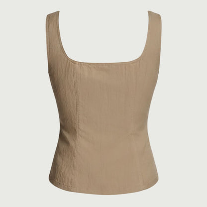 DKNY Women's Zigzag Stitch Corset Top Soft Tumbled Twill Lyocell Blend