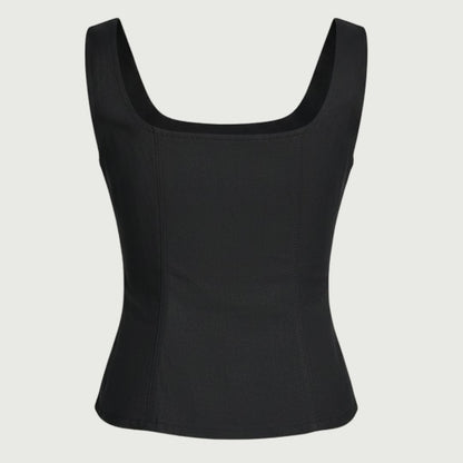 DKNY Women's Zigzag Stitch Corset Top Soft Tumbled Twill Lyocell Blend