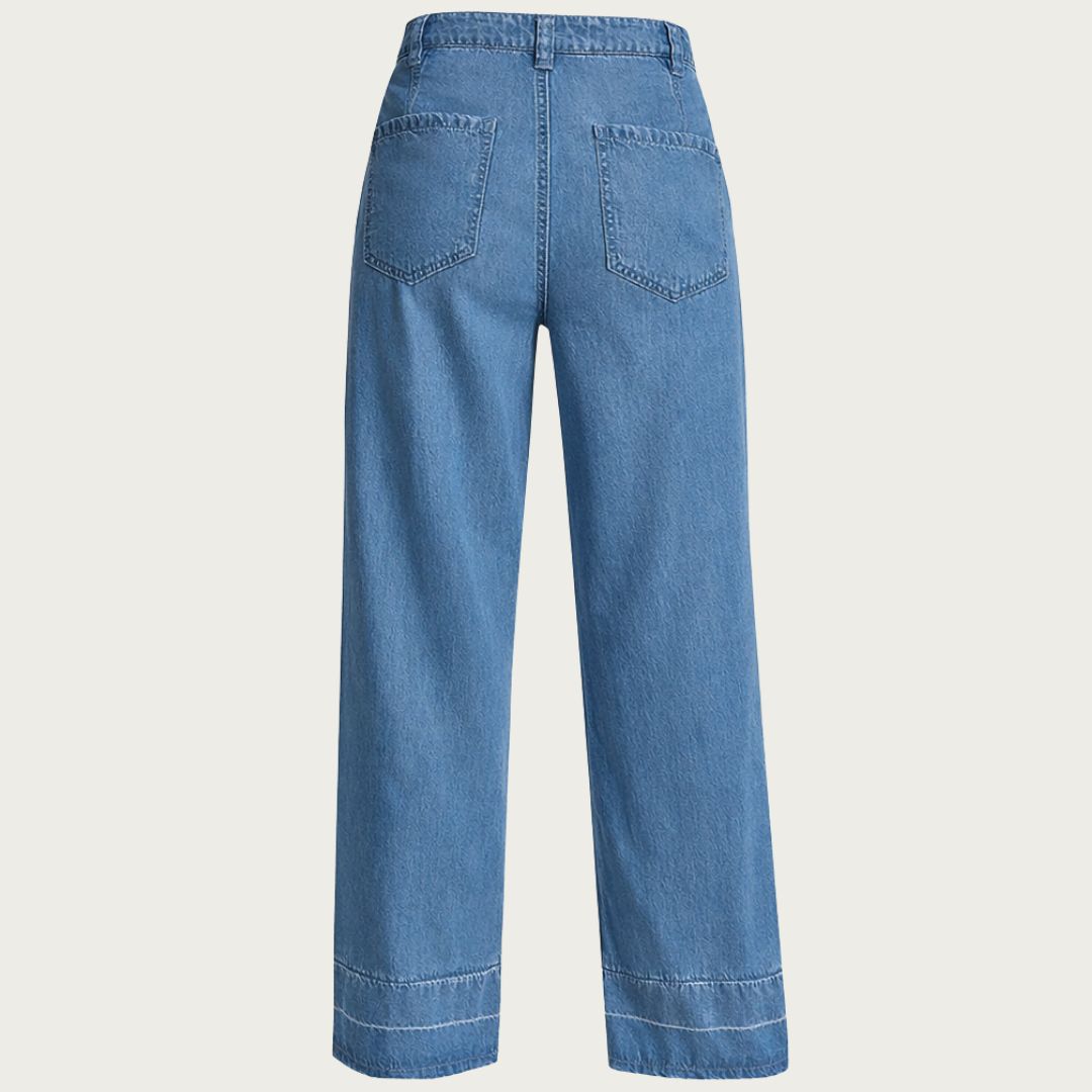 DKNY Women's High-Rise Seamed Soft Pants - Denim-Effect Lyocell Blend - Blue